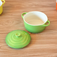 双皮奶碗带盖汤盅双耳汤碗烘焙精灵陶瓷烤碗布丁宝宝蒸蛋碗甜品碗 10CM直径绿渐正品带勺200Ml
