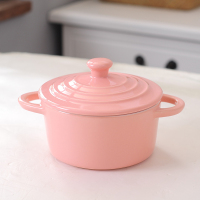 双皮奶碗带盖汤盅双耳汤碗烘焙精灵陶瓷烤碗布丁宝宝蒸蛋碗甜品碗 15CM粉色正品配叉750ml