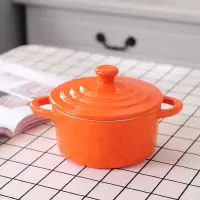 双皮奶碗带盖汤盅双耳汤碗烘焙精灵陶瓷烤碗布丁宝宝蒸蛋碗甜品碗 15CM桔色正品配叉750ml
