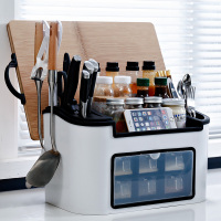 厨房调料盒置物架调味用品家用烘焙精灵大全台面厨具油盐酱醋灶台放置收纳 升级防尘款白色6格(挂钩架+菜板架)