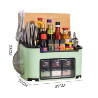 调料盒厨房用品家用组合套装烘焙精灵多功能装盐糖油盐酱醋调味品罐收纳盒 大号6格升级麦绿色[后置抽屉]