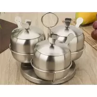 欧式不锈钢调味罐三件套装烘焙精灵家用调味盒调料瓶佐料盒 厨房用具 旋转三味[蝴蝶8.5]