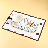 日式早餐餐具陶瓷家用碗碟烘焙精灵儿童烘焙麦片粥带把碗盘网红一人食套装 手绘圆圈套装[收藏送餐垫]
