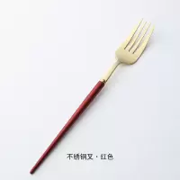 日式餐具一人食套装早餐烘焙精灵创意组合陶瓷网红餐盘儿童碗盘手柄碗盘子 尖尾不锈钢主餐叉-红色
