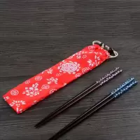 樱花日式布袋筷子便携筷勺烘焙精灵套装创意礼品情侣户外尖头木筷和风餐具 直筒袋(红)+樱花筷2双