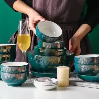 碗碟套装家用欧式陶瓷烘焙精灵吃饭碗盘组合简约轻奢瓷餐具 宝石绿66件套
