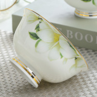 陶瓷餐具4.5寸米饭碗单个烘焙精灵家用吃饭高脚防烫骨瓷碗盘碟套装 描金百合花[4.5英寸10个]