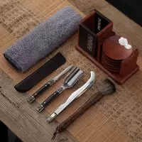 茶道六君子大马士革花纹钢烘焙精灵茶具配件大全茶叶夹子茶刀套装 苏窗双盾钢茶道组-花梨荷叶(13件套)