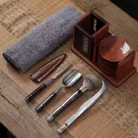 茶道六君子大马士革花纹钢烘焙精灵茶具配件大全茶叶夹子茶刀套装 苏窗大马士茶道-花梨枫叶(13件套)