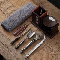 茶道六君子大马士革花纹钢烘焙精灵茶具配件大全茶叶夹子茶刀套装 苏窗大马士茶道-黑檀荷叶(13件套)