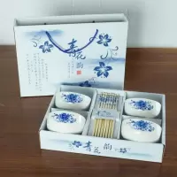 富贵碗筷套装碗勺碗具餐具烘焙精灵花语梅花加厚6人陶瓷回礼商用小碗 青花4碗筷(含彩盒)