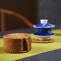 越南秋藤编杯垫套装藤茶垫杯托烘焙精灵茶道茶具铁壶隔热垫养壶垫紫砂壶托 10cm套装(6片加1框)