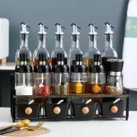 北欧轻奢陶瓷调味料盒防潮玻璃油瓶烘焙精灵家用调味罐辣椒油瓶胡椒研磨器 铁架十五头一体罐分三个件
