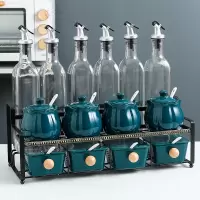 北欧轻奢陶瓷调味料盒防潮玻璃油瓶烘焙精灵家用调味罐辣椒油瓶胡椒研磨器 铁架十五头吉祥果墨绿分三个件