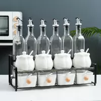 北欧轻奢陶瓷调味料盒防潮玻璃油瓶烘焙精灵家用调味罐辣椒油瓶胡椒研磨器 铁架十五头吉祥果白分三个件