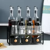 北欧轻奢陶瓷调味料盒防潮玻璃油瓶烘焙精灵家用调味罐辣椒油瓶胡椒研磨器 铁架套十一体罐分两个件