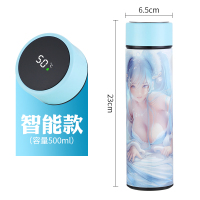 智能测温保温杯个性定制照片烘焙精灵水杯印logo男女学生创意潮流diy杯子 浅蓝色(测温盖)+杯刷+被套