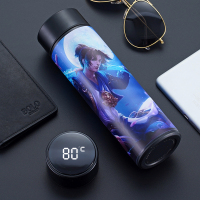 智能测温保温杯个性定制照片烘焙精灵水杯印logo男女学生创意潮流diy杯子 黑色(测温盖)+杯刷+被套