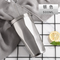 网红水杯ins风带吸管式的烘焙精灵杯子大人成年少女创意不锈钢奶茶杯带盖 银色(收藏宝贝送杯刷吸管刷)