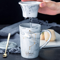 创意过滤茶漏陶瓷杯子个性烘焙精灵潮流星座马克杯带盖勺咖啡杯家用喝水杯 天秤座—普通包装