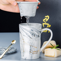创意过滤茶漏陶瓷杯子个性烘焙精灵潮流星座马克杯带盖勺咖啡杯家用喝水杯 巨蟹座—礼盒包装