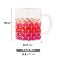 创意玻璃水杯鱼鳞杯马克杯子烘焙精灵家用个性玻璃耐热潮流情侣咖啡杯 鱼鳞杯樱花色