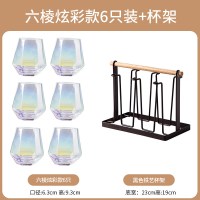 玻璃杯ins风 家用简约客厅喝烘焙精灵水杯创意网红啤酒杯茶杯金边杯子套装 六菱玻璃杯-炫彩6个装+杯架