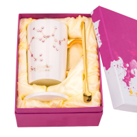 创意情侣陶瓷杯子马克杯烘焙精灵个性水杯带盖勺咖啡杯潮流女星座茶杯 射手座(白杯粉钻)