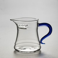 办公室玻璃过滤绿茶杯专用月牙烘焙精灵水杯透明家用创意日式男女士大容量 蓝把绿茶杯350ml(公杯)送2同颜色茶杯
