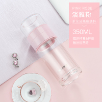泡茶杯子网红男女士烘焙精灵旅行玻璃茶杯茶水分离水杯花茶杯便携 350ml淡雅粉[送杯套杯刷]