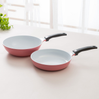 陶瓷不粘锅具套装烘焙精灵 少油烟炒锅平底锅炒菜锅煎蛋锅 粉色28cm煎锅28cm炒锅