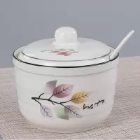 陶瓷装猪油罐家用带盖密封烘焙精灵厨房调味罐带把手辣椒油盐罐油壶 彩色树叶5.2寸1斤
