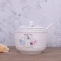 陶瓷装猪油罐家用带盖密封烘焙精灵厨房调味罐带把手辣椒油盐罐油壶 鸳鸯比心6寸2斤