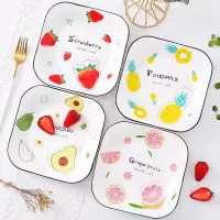 4个装陶瓷方盘菜盘北欧ins家用烘焙精灵创意餐具早餐盘日式意面深盘凉菜碟 方形盘(ins水果)4个装