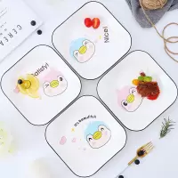 4个装陶瓷方盘菜盘北欧ins家用烘焙精灵创意餐具早餐盘日式意面深盘凉菜碟 方形盘(呆萌企鹅)4个装