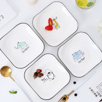 4个装陶瓷方盘菜盘北欧ins家用烘焙精灵创意餐具早餐盘日式意面深盘凉菜碟 方形盘(森林动物)4个装