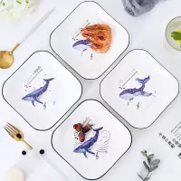 4个装陶瓷方盘菜盘北欧ins家用烘焙精灵创意餐具早餐盘日式意面深盘凉菜碟 方形盘(鲸鱼)4个装