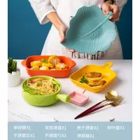 北欧焗饭烤盘网红烤箱烘培烘焙精灵柄碗泡面碗沙拉碗创意福袋陶瓷餐具套装 彩色七件套003(如图)