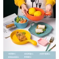 北欧焗饭烤盘网红烤箱烘培烘焙精灵柄碗泡面碗沙拉碗创意福袋陶瓷餐具套装 彩色五件套001(如图)