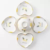 拼盘子套装组合菜盘家用陶瓷烘焙精灵分格爱心创意碟子网红年夜饭摆盘餐具 菠萝爱心拼盘(4个7.5英寸心盘+7.5英寸盖碗)