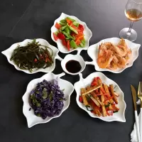 [花样菜盘多款可选]烘焙精灵创意陶瓷盘子纯白西餐碟子家用碗酒店餐具 9.5寸金叶5个+梅花碟1个