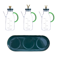 创意北欧高硼硅玻璃油壶烘焙精灵防漏油瓶带刻度家用厨房装油瓶酱油瓶醋瓶 麋鹿+爱丽丝兔+泰迪熊+三味盘