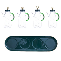 创意北欧高硼硅玻璃油壶烘焙精灵防漏油瓶带刻度家用厨房装油瓶酱油瓶醋瓶 麋鹿+爱丽丝兔+泰迪熊+贝壳+四味盘