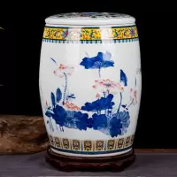 30斤50斤装陶瓷米缸烘焙精灵大米桶家用水缸带盖子醋坛子油缸储物罐 50斤荷塘月色送密封圈+底座