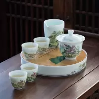 功夫茶具套装陶瓷家用烘焙精灵客厅简约带盖茶杯泡茶壶定制礼盒 白色盖碗套装