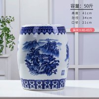 米桶防虫防潮密封桶装米箱面粉烘焙精灵储存罐家用20斤50斤装陶瓷带盖 PW-50斤青花山水凳米缸