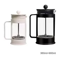 法压壶玻璃咖啡过滤器烘焙精灵冲茶器法式滤压壶手冲家用咖啡壶 套玻璃法压壶(白色360ml+黑色900ml)套装