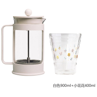 法压壶玻璃咖啡过滤器烘焙精灵冲茶器法式滤压壶手冲家用咖啡壶 法压壶白色900ml+玻璃杯小花花400ml
