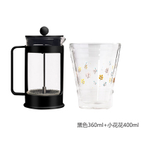 法压壶玻璃咖啡过滤器烘焙精灵冲茶器法式滤压壶手冲家用咖啡壶 法压壶黑色360ml+玻璃杯小花花400ml