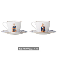 金边咖啡杯碟套装欧式烘焙精灵小下午茶杯子小精致 皇后1杯1碟+国王1杯1碟(送咖啡勺2个+专属礼盒2个)